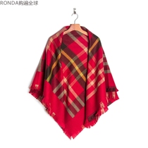 韩国JUNGHWA时尚英伦女士秋冬保暖披风围巾披肩 红色格子1 .42米