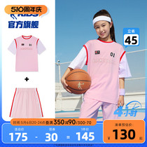 乔丹儿童篮球服套装女2024夏季新款女童夏装运动两件套宽松中大童