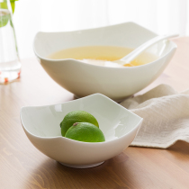 碗北欧日式家用简约方形碗碟套装骨瓷纯白大号6寸面碗汤碗沙拉碗
