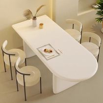 实木奶油风餐桌小户型法式椭圆形洽谈桌椅组合半圆岛台靠墙书桌
