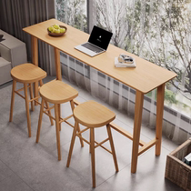 实木吧台桌椅家用原木色高脚桌长条窄桌阳台简约现代靠墙桌椅组合