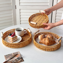 仿藤编托盘点心下午茶点水果盘蛋糕零食摆放家用客厅面包干果篮子
