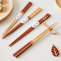 日式和风实木筷子家用木质拼接筷子防滑防霉单双高级筷子吃面筷子