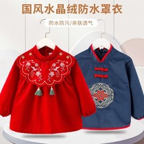 新年红中式女宝罩衣儿童秋冬外穿国风宝宝围兜吃饭反穿衣防水防脏