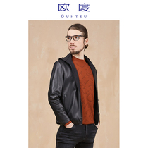 OUHTEU/欧度男士皮衣黑色双面穿外套羊皮商务合体版型秋季