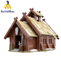 BuildMOC拼装积木玩具维京米德厅维京人的房子木屋海盗屋建筑模型