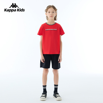 Kappa卡帕童装2024夏新款男童纯棉短袖t恤短裤两件套儿童运动套装