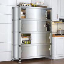 圣柜不锈钢厨房置物架落地式多层推拉式家用橱柜全封带门收纳柜子