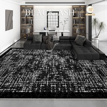 现代简约黑色地毯客厅2024新款轻奢沙发茶几毛毯机洗仿羊绒地垫