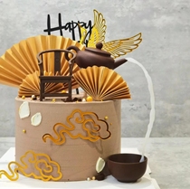 父亲节蛋糕摆件塑料迷你茶壶茶具中式太师椅装饰生日烘焙装扮插件