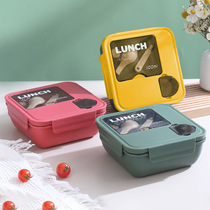简约pp塑料饭盒微波炉学生分格便当盒带餐具酱料盒密封午餐盒方形