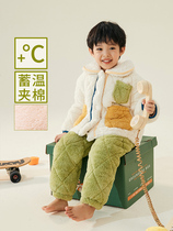 男童家居服新款套装保暖夹棉珊瑚绒法兰绒可爱儿童睡衣冬季加厚款