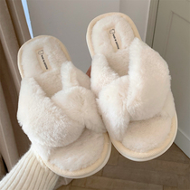 女士棉拖鞋秋冬季休闲家用ins风简约纯色防滑保暖居家地板毛毛鞋
