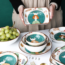 tinyhome日式创意卡通陶瓷碗碟餐具套装家用可爱米饭碗吃面碗盘子