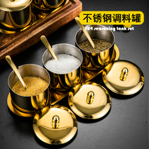 韩式304不锈钢调味罐组合套装商用金色佐料盒调料罐子辣椒油盐罐