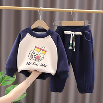 男童套装小童秋冬新款1一2-3岁男宝宝加绒卫衣两件套儿童洋气童装