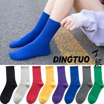 袜子女中筒袜夏季韩国学院风克莱因蓝彩色运动长筒纯棉袜网红长袜