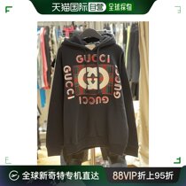 【99新未使用】香港直邮Gucci  黑色格纹字母连帽卫衣 717427  XJ