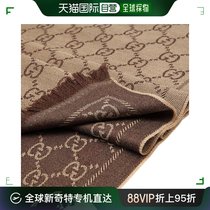 【99新未使用】香港直邮GucciGUCCI 古驰 深棕色拼色羊毛女士围巾