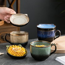 陶瓷水杯带盖日式创意办公室马克杯大容量喝水咖啡酸奶燕麦早餐杯