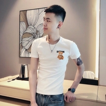 社会精神小伙短袖韩版潮流T恤男网红同款小熊加大码修身半袖潮牌