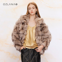 OZLANA立领狐狸毛皮草女2023冬季新款设计款皮毛一体百搭短款外套