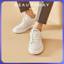 BeauToday商务休闲鞋西装小白鞋男款英伦真皮白色板鞋透气软底
