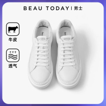 BeauToday商务休闲皮鞋男士BT西裤小白鞋英伦风真皮厚底白色板鞋