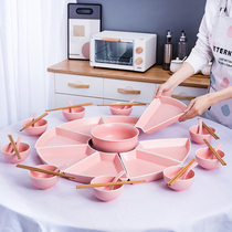 陶瓷拼盘餐具过年 家用中式圆桌摆盘扇形餐盘 火锅盘子套装组合