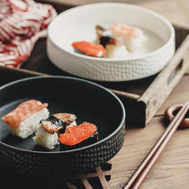日式陶瓷沙拉碗复古深盘西餐盘简约黑白浅口菜盘子磨砂简餐盘餐具