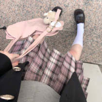 【桃沢川】哥哥家原创正版烟灰粉色jk制服粉格裙小格子黑粉短裙