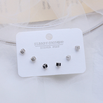 简约小方块耳钉女新款s925纯银针耳饰小众设计感套装耳环精致小巧