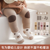 婴儿护腿护膝袜秋冬季加厚保暖新生儿分体长筒袜宝宝袜子爬行长袜