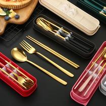 网红勺韩式304不锈钢便携餐具三件套勺子叉子筷子活动礼品套装定