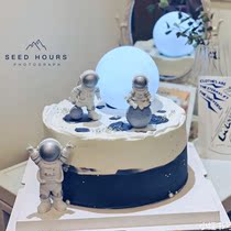 宇航员发光月球灯男孩星空宇宙蛋糕装饰摆件太空人飞船火箭烘焙