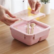 日式密封小麦秸秆纤维塑料便当盒可微波儿童成人用分格饭盒带餐具