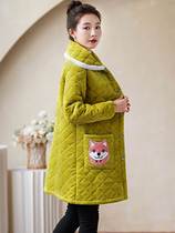 女式加绒加厚罩衣成人韩版中长款围裙时尚棉衣厨房保暖外套工作服