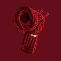 2022女式冬款围巾圣诞节新款红色针织毛绒酒红色韩版百搭保暖围脖