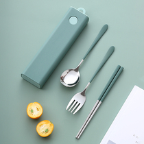 不锈钢便携式餐具筷子单人装上班族筷子勺子套装叉子收纳盒三件套