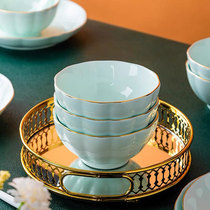 青瓷南瓜碗景德镇家用陶瓷碗轻奢金边南瓜碗高档创意日式饭碗家用
