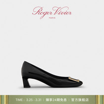 Roger Vivier/RV女鞋Trompette粗跟方扣大象灰婚鞋