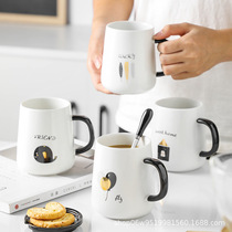 创意早餐杯子陶瓷马克杯带盖勺个性潮流喝水杯咖啡杯女茶杯