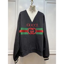 潮奢 Gucci 男士Gucci 黑色彩道字母拉链卫衣