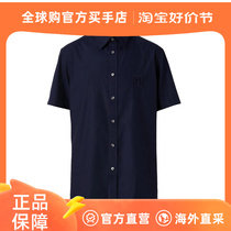 奥莱BURBERRY/博柏利 男士BBox系列深蓝色棉质短袖衬衫