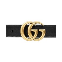 香港直邮Gucci/古驰黑色双G带扣皮革腰带3cm 414516-AP00T-1000