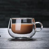 双层玻璃杯 高硼硅透明水杯 带把咖啡杯加印logo水杯果汁杯