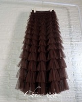 小众秋冬款赫本风高腰重工多层设计感网纱蛋糕裙显瘦遮跨半身长裙