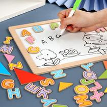 木制磁性画写板多功能绘画板 儿童木质七巧板数字字母拼图玩具定
