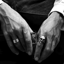 925纯银斯巴达戒指男单身戒复古潮牌个性骷髅指环开口戒手工饰品
