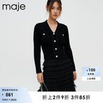 Maje Outlet女装时尚气质黑色轻薄长袖针织内搭打底衫MFPPU00528